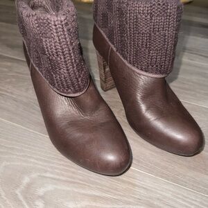 UGG Chocolate Heeled Boots with Knit Cuff